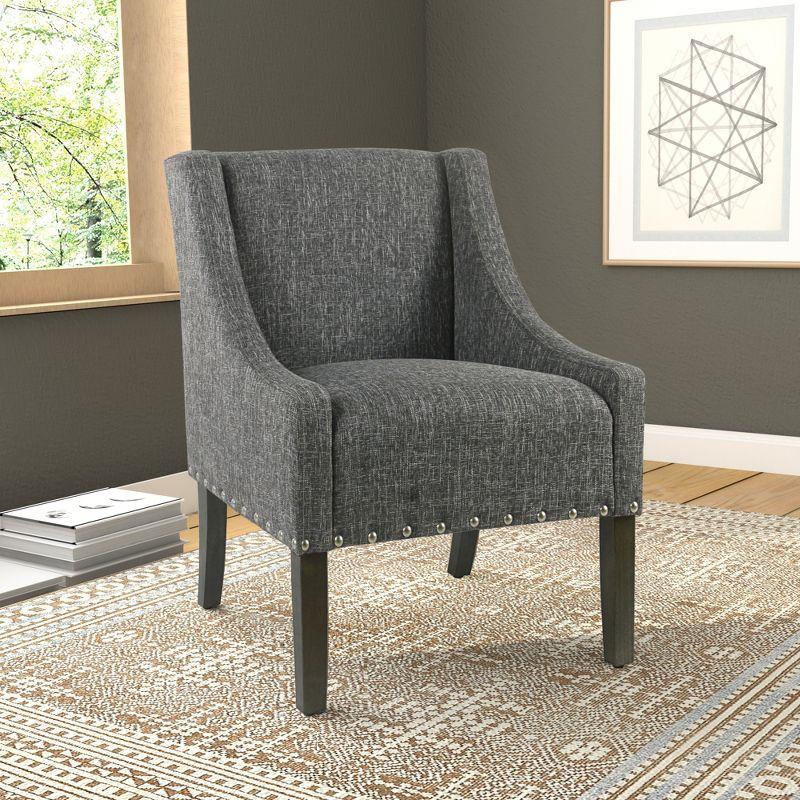 Modern Swoop Accent Chair with Nailhead Trim Slate Gray - HomePop: Upholstered, Dark Walnut Wood Legs, 250lb Capacity