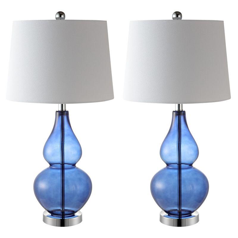 Radiant Blue & Chrome Gourd Glass Table Lamp Set - 26.5"