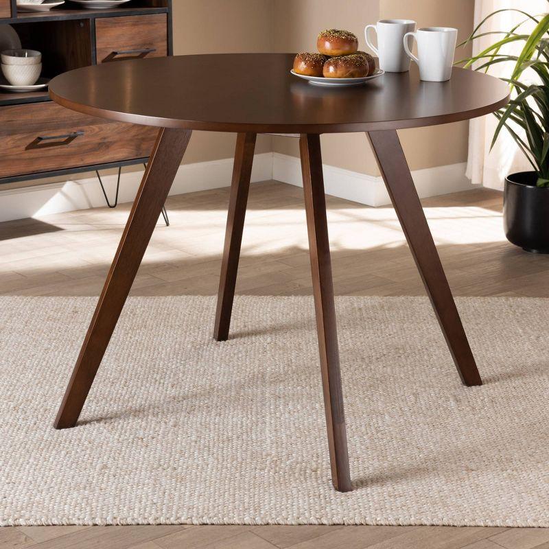 Baxton Studio Alana Round Wood Dining Table Walnut: Modern Style, Seats 4, Rubberwood Construction