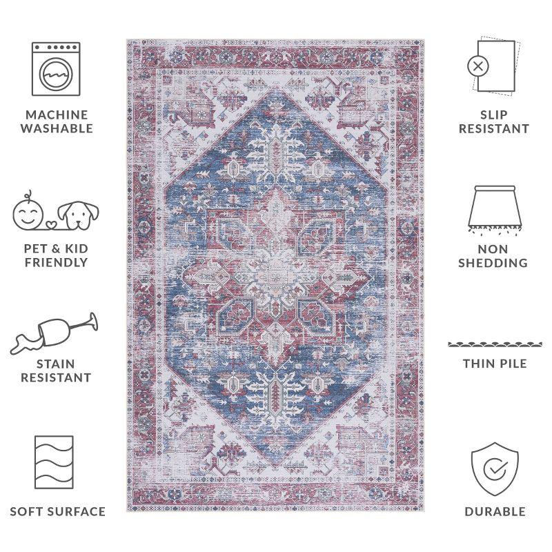 Tucson TSN102 Machine Washable Skid Resistant Stain Resistant Non-Shedding Power Loomed Indoor Area Rug - Navy/Red - 8'x10' - Safavieh