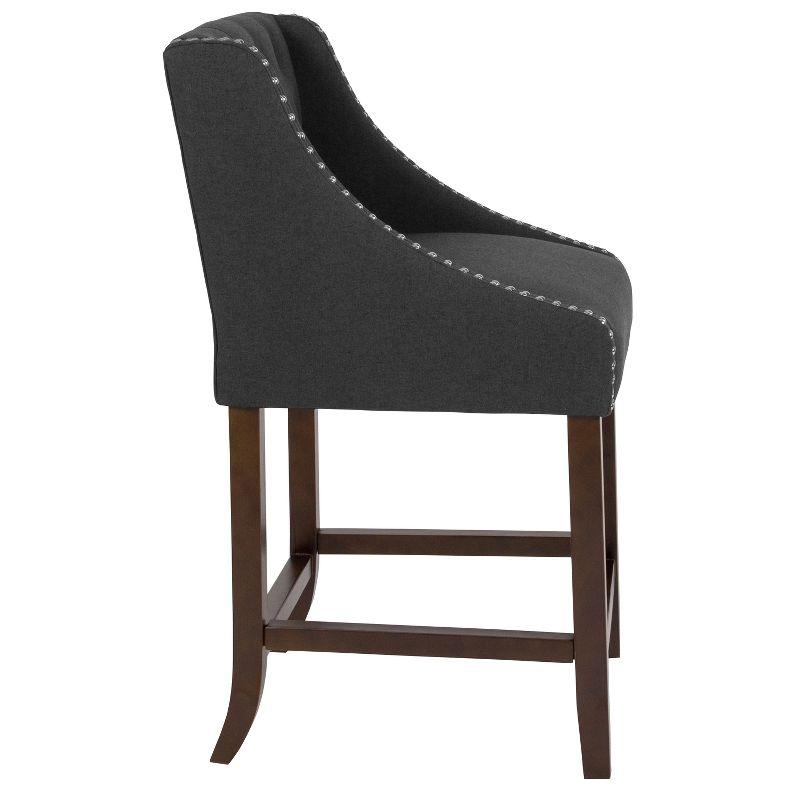 Black Tufted Leather Saddle Style Counter Stool with Walnut Frame