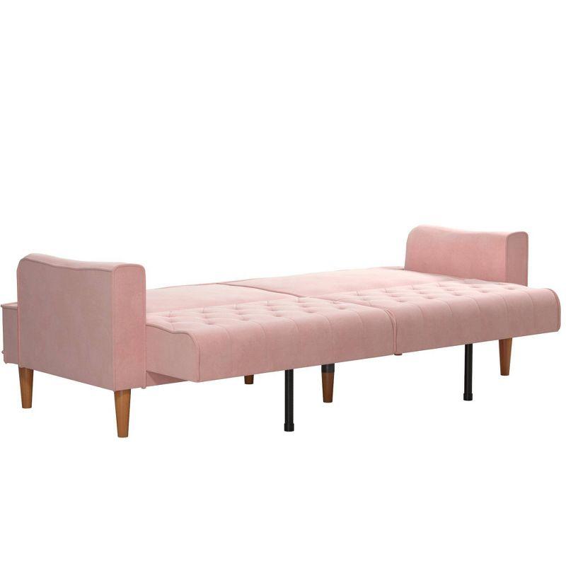 Stella Vintage Pink Velvet Convertible Sofa Bed with Wood Trim