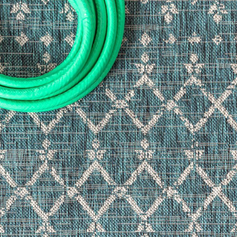5'x8' Ourika Moroccan Geometric Textured Weave Indoor/Outdoor Area Rug, Teal/Gray - JONATHAN Y