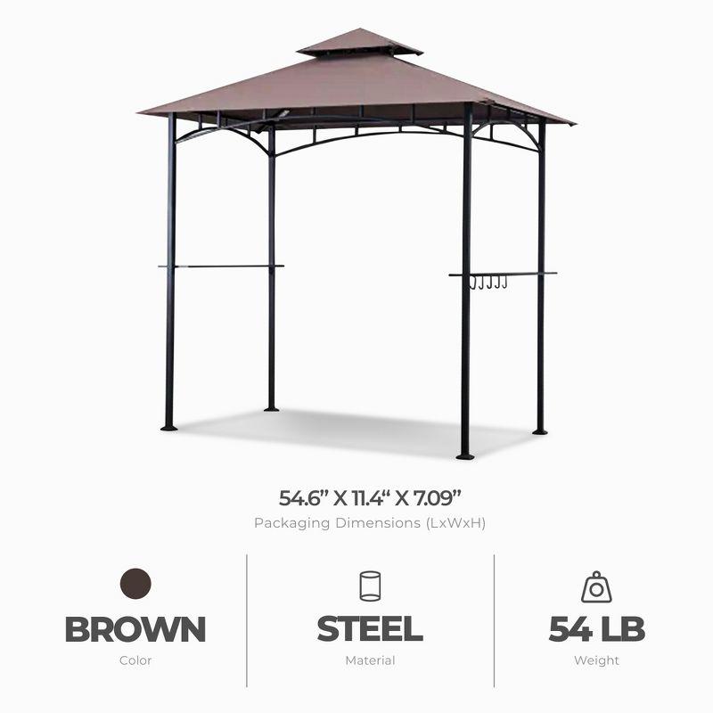 Four Seasons Courtyard Grill Gazebo With LED Lights, 2 Glass Shelves, and Durable Powder Coated Steel Frame for Backyard Lawn and Outdoor Use, Brown