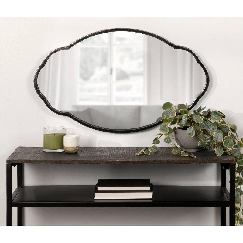 Kate & Laurel All Things Decor 18" x 30" Magritte Scalloped Oval Decorative Wall Mirror Black : Antique Finish, Metal Frame