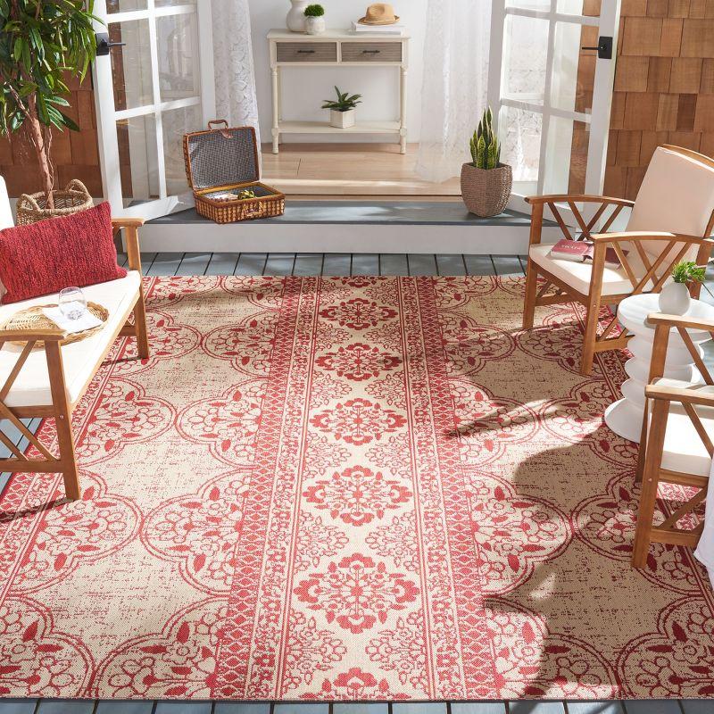 Beach House BHS174 Power Loomed Indoor/Outdoor Area Rug - Red/Creme - 6'7"x9'2" - Safavieh