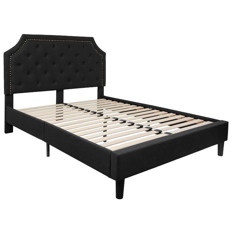 Elegant Queen Black Tufted Upholstered Bed with Gold Nailhead Trim