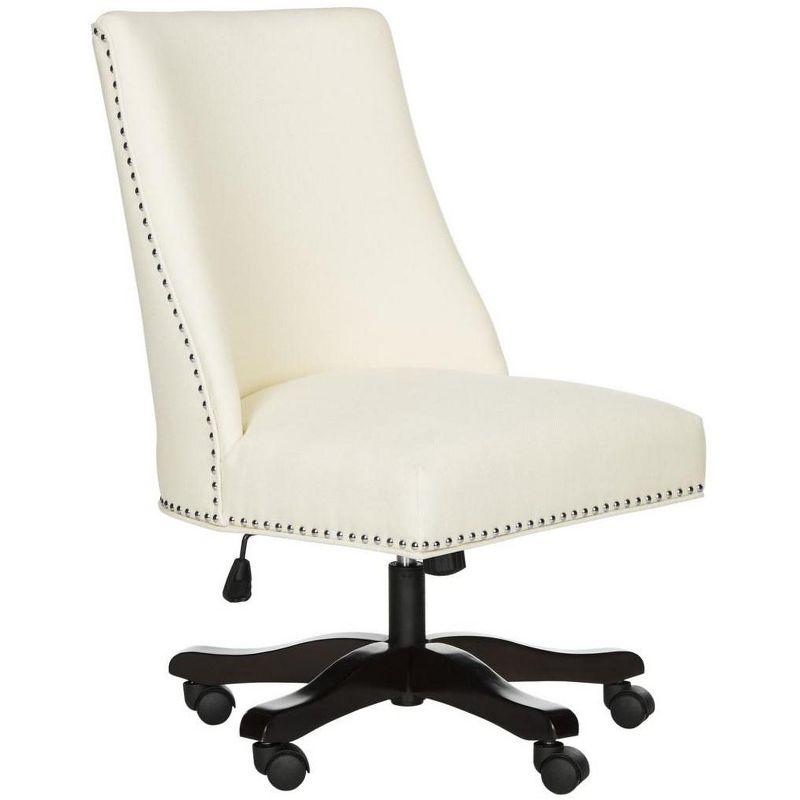 Cream Fabric Armless Desk Chair with Espresso Base