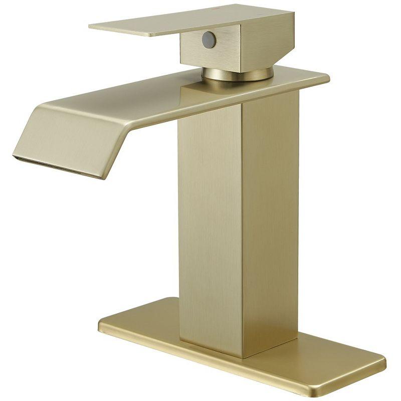 Brushed Gold Single-Handle Low-Arc Bathroom Faucet with Supply Line