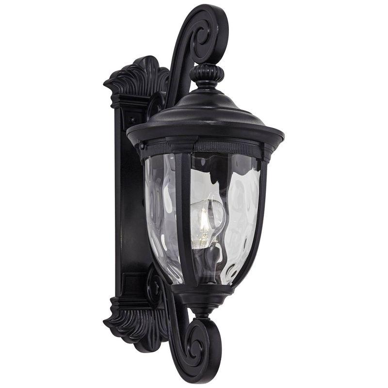 John Timberland Bellagio Vintage Outdoor Wall Light Fixture Texturized Black Dual Scroll Arm 24" Clear Hammered Glass for Post Exterior Barn Deck Home