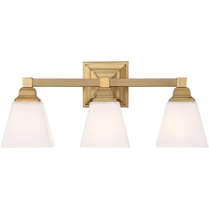 Warm Brass 3-Light Vanity Fixture with Milk Glass Shades