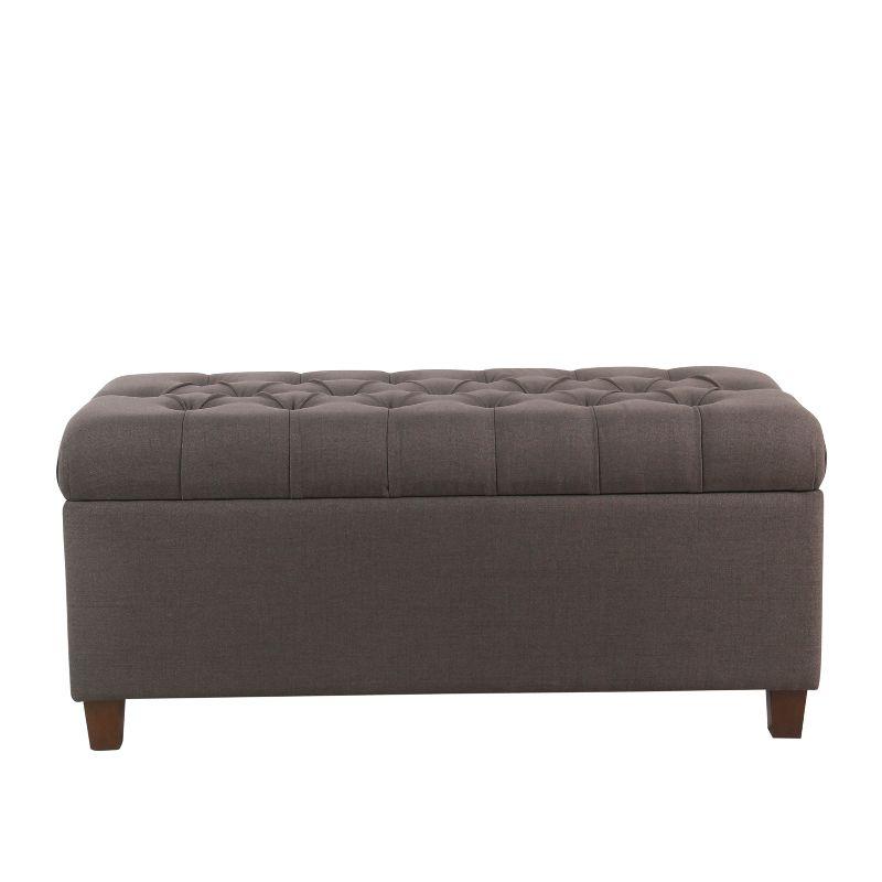 Ainsley Button Tufted Storage Bench Dark Charcoal Gray - HomePop: Upholstered Ottoman for Bedroom with Wood Legs