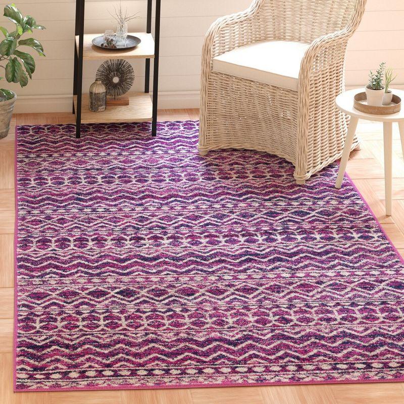 Fuchsia and Navy Geometric Striped 3' x 5' Area Rug