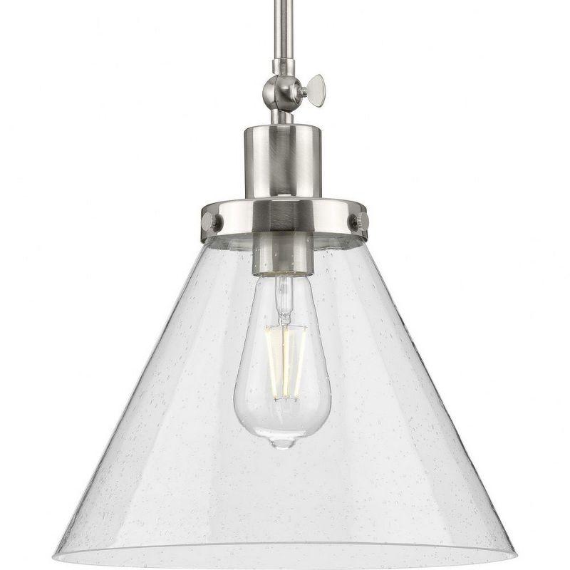 Hinton Brushed Nickel Industrial Pendant with Seeded Glass Shade