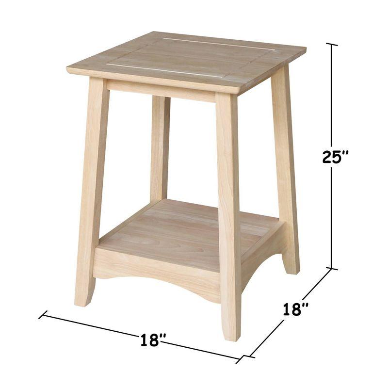 Bombay Tall End Table Unfinished - International Concepts: Hardwood, Square, Fixed Shelf