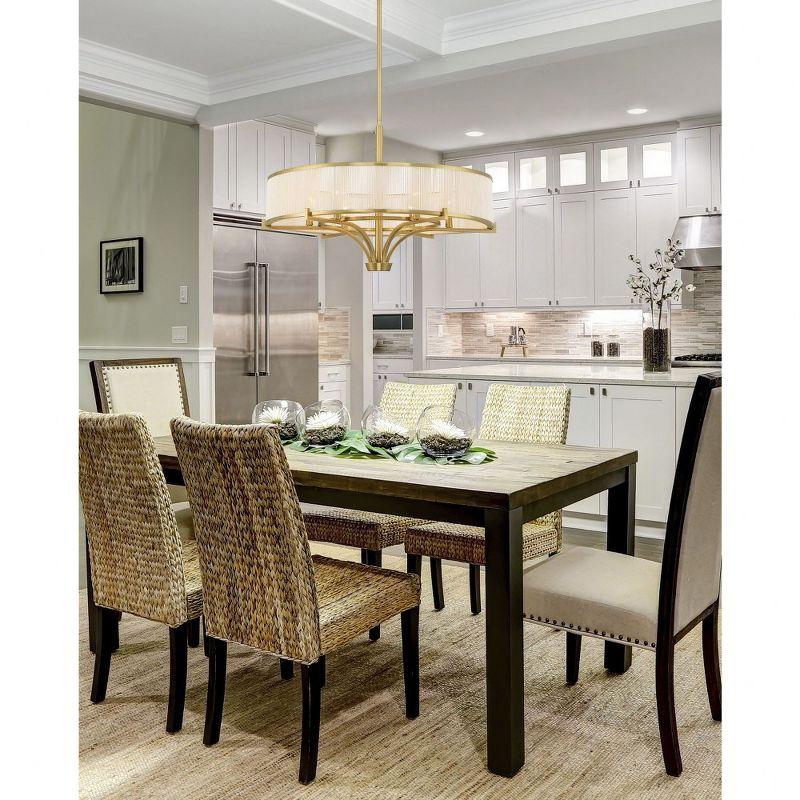 Warm Brass 6-Light Chandelier with White String Drum Shade