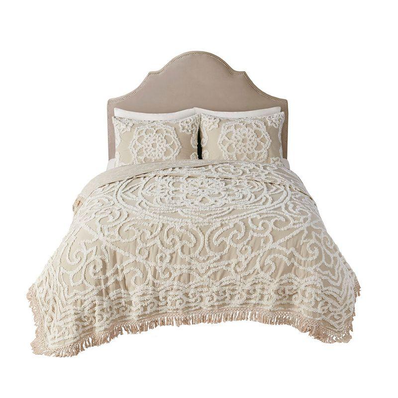 Madison Park Laetitia Tufted Chenille Cotton Medallion Fringe Coverlet Set