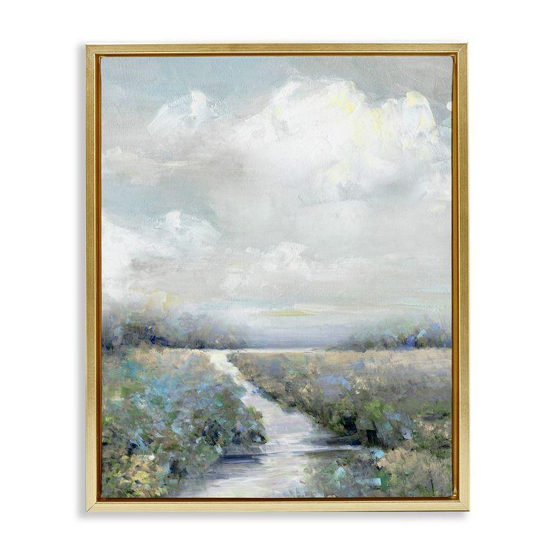 Tranquil Meadow Path Abstract Canvas Print with Gold Frame