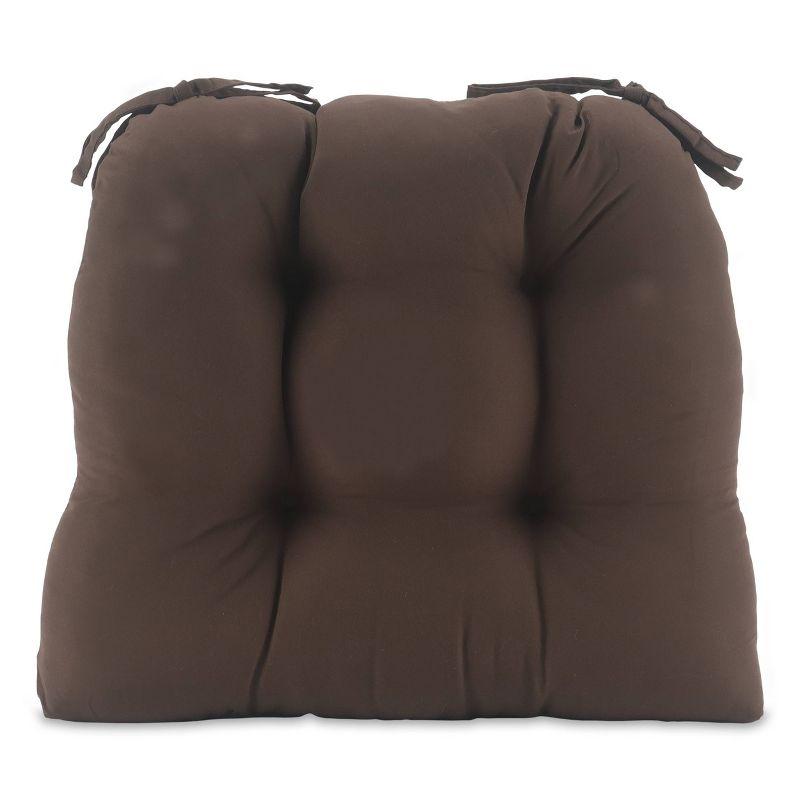 Essentials Chocolate Micro Fiber Chair Pads with Tie Backs (Set Of 4): Square Polyester Chenille Cushions, Indoor Use