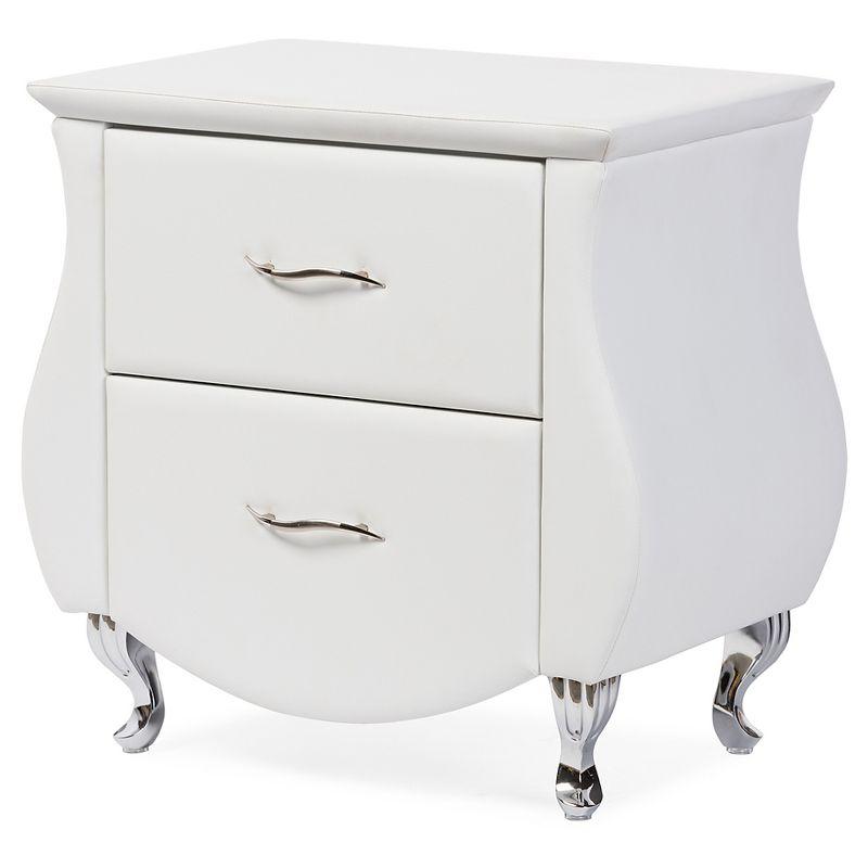 Baxton Studio Erin Modern And Contemporary Faux Leather Upholstered Nightstand White: Elegant Bedside Table, Hardwood Frame