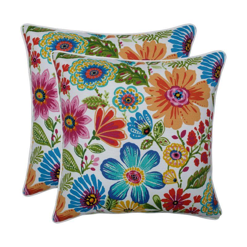 Bright Floral Multicolor Indoor/Outdoor Throw Pillow Set