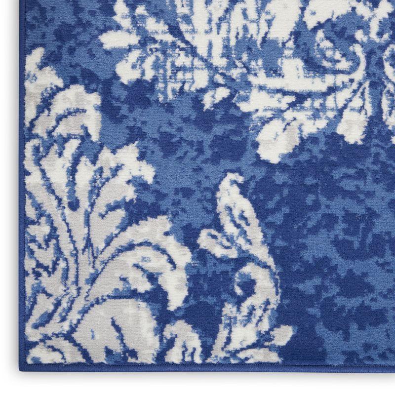 Ivory and Navy Floral Damask 8' x 10' Synthetic Area Rug