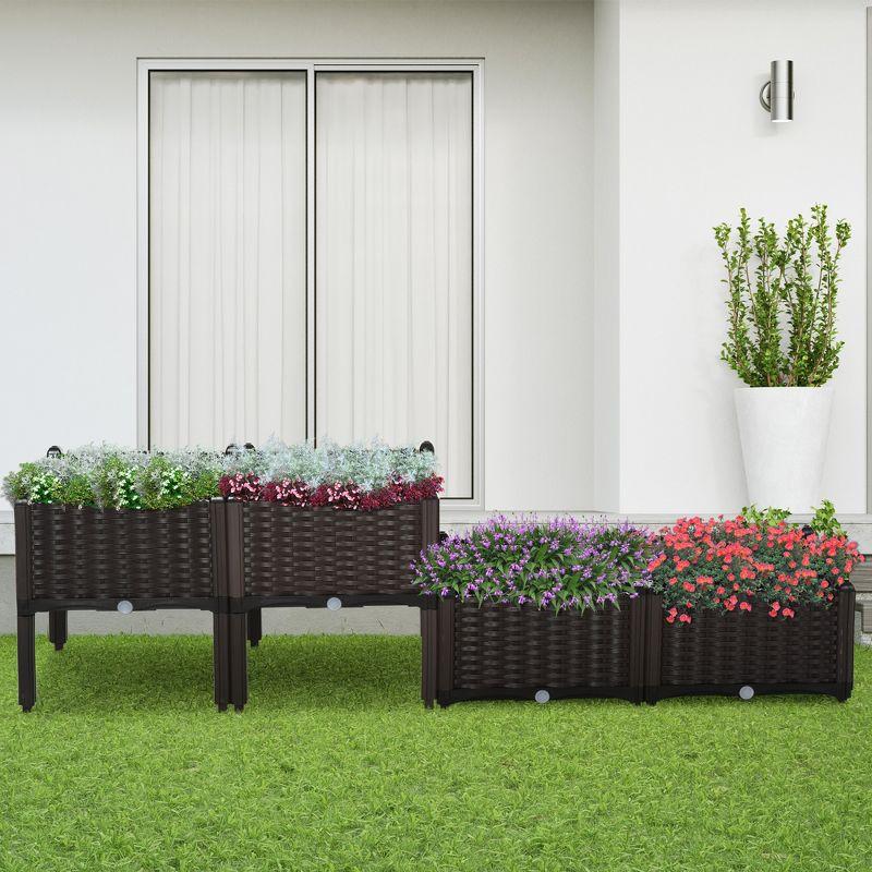 Brown 4-Piece Plastic Raised Garden Bed Planter Set