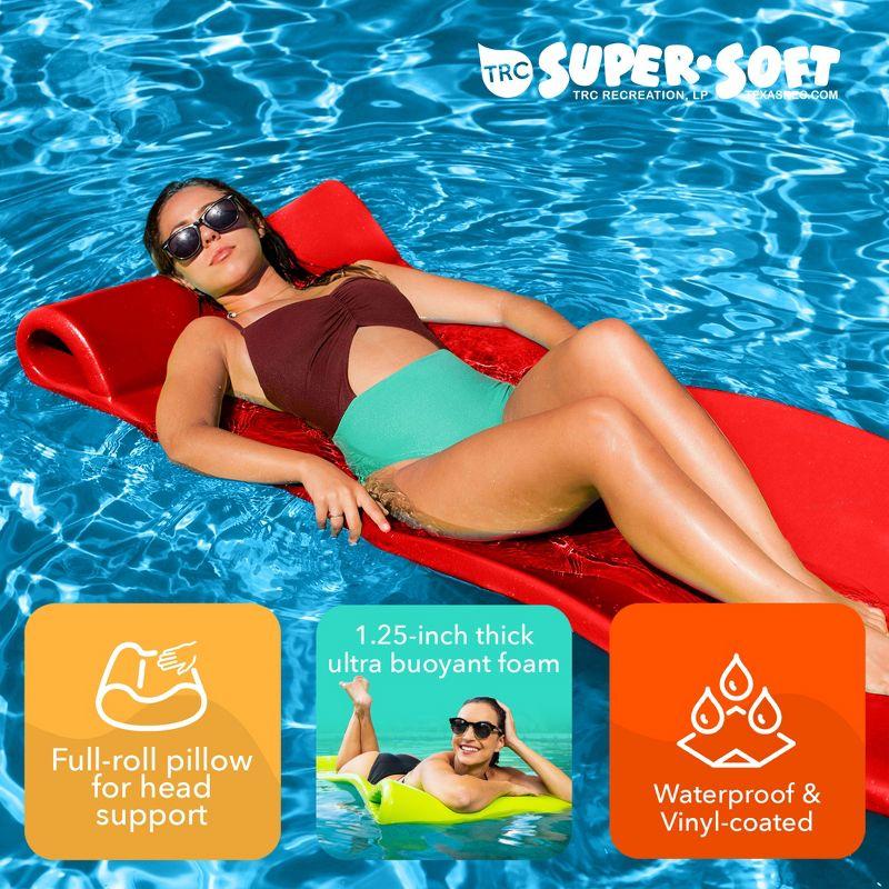 TRC Recreation Splash 1.25 Inch Thick Foam Outdoor Swimming Pool Float Mat Large Adult Lounger with Built-In Roll Pillow, Red