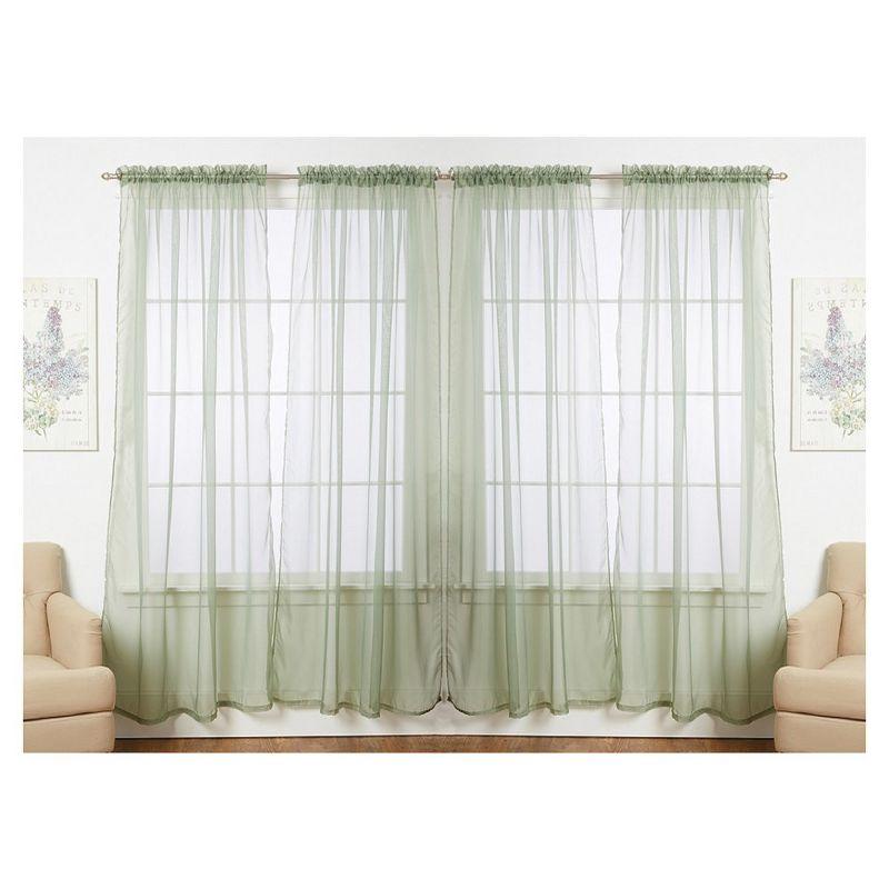 Sage Sheer Polyester Rod Pocket Window Panel Set