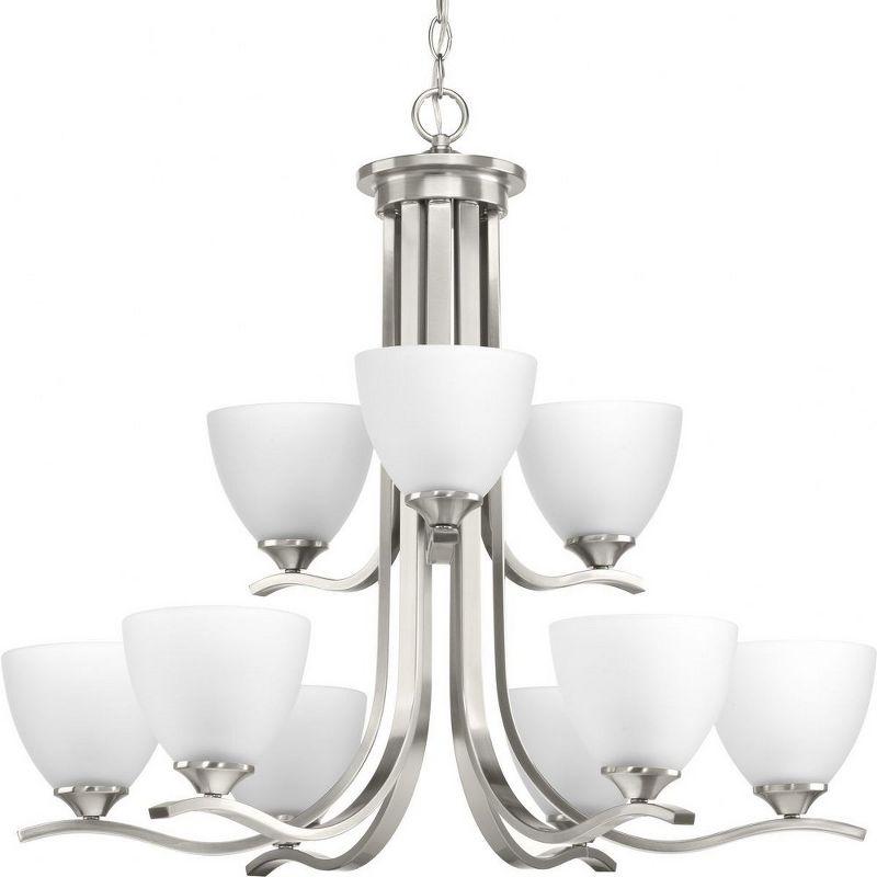 Progress Lighting Laird 9-Light Chandelier, Brushed Nickel, Glass Shades