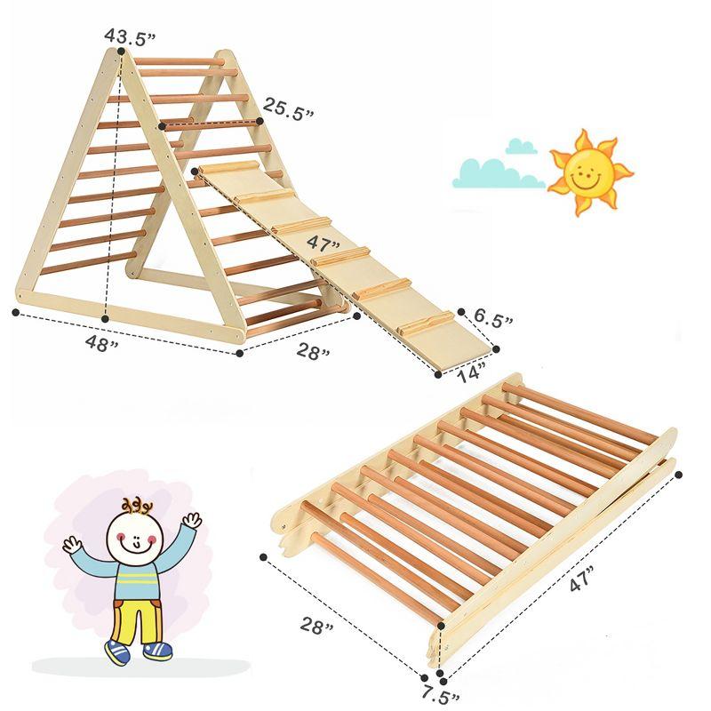 Costway Foldable Wooden Climbing Triangle Indoor Home Climber w/ Ladder for Toddler Baby