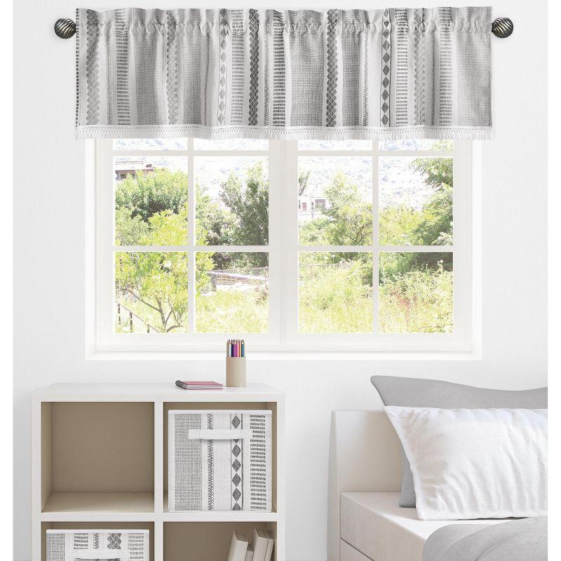 Geometric Cotton Tailored 54" Window Valance Grey Off White and Ivory