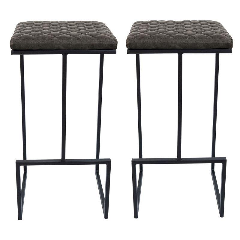 Gray Leather Adjustable Barstool with Metal Frame