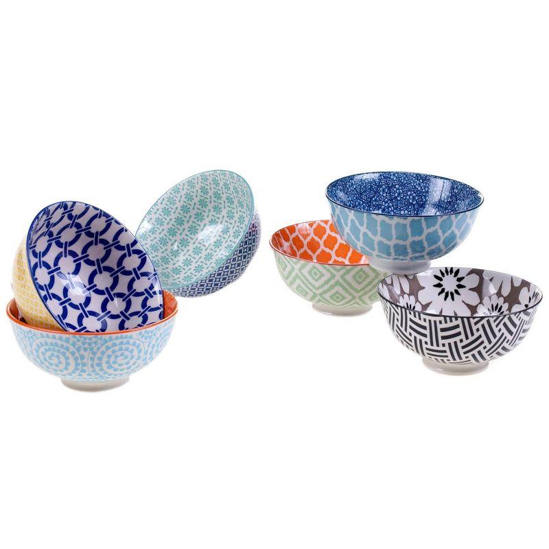 Colorful Ceramic 4.75" Bohemian Patterned Bowl Set of 6