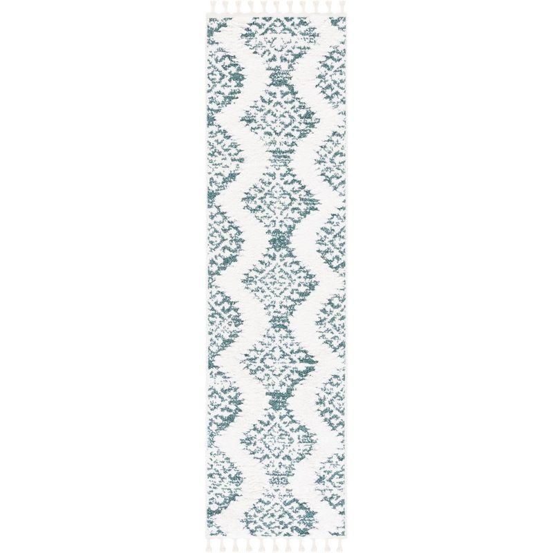 Moroccan Tassel Shag 652 Area Rug In Green / Ivory