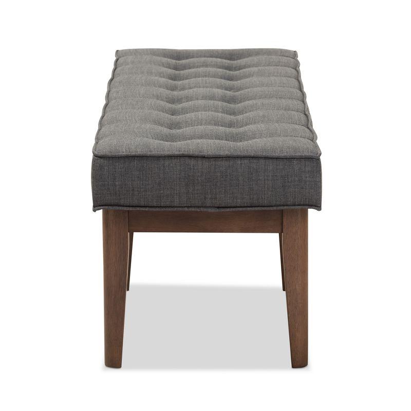 Lucca Mid-Century Button-Tufted Bench in Dark Grey and Walnut