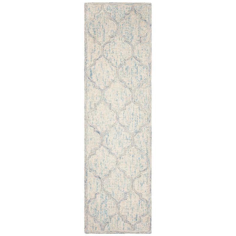 Ivory and Light Blue Handmade Wool Abstract Area Rug