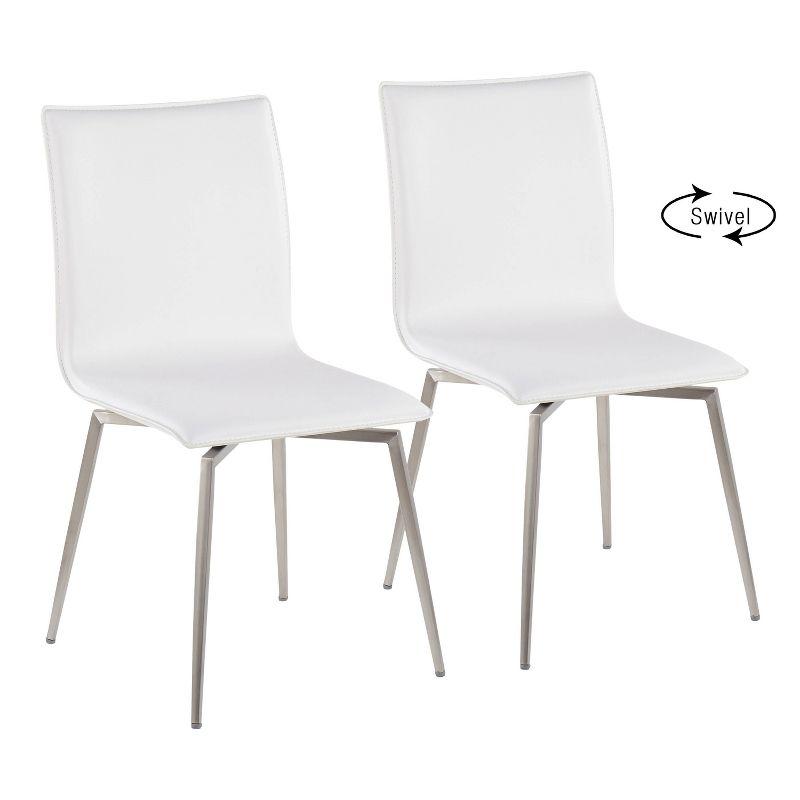 Elegant White Faux Leather Swivel Side Chair with Stainless Steel Base