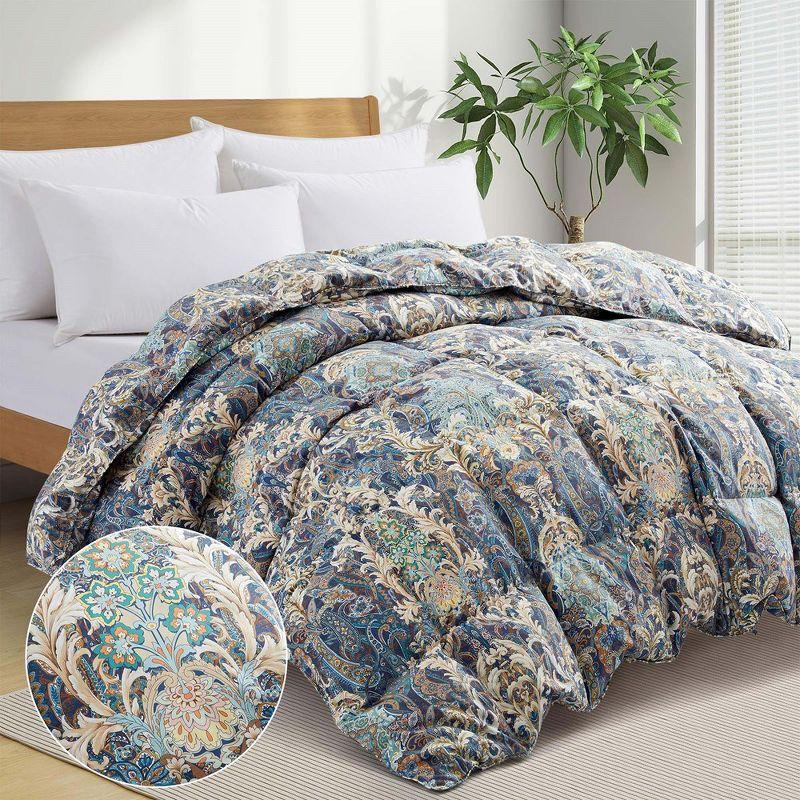 Peace Nest All Season Paisley Floral Goose Feather Fiber Comforter Duvet Insert Vintage Style, Royal Paisley Bloom, Full/Queen