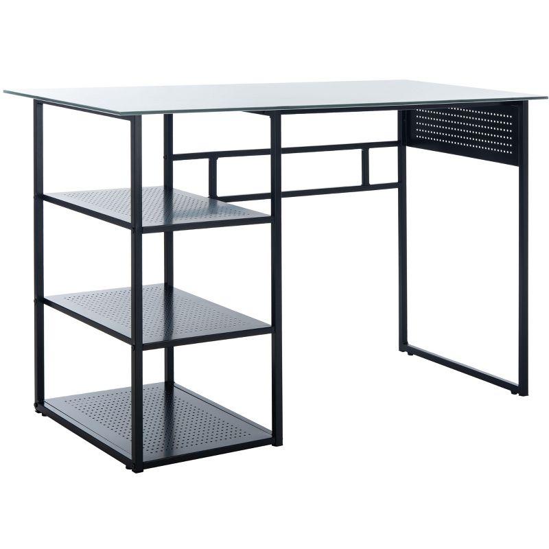 Xyla 3 Shelf Glass Top Desk - White/Black - Safavieh