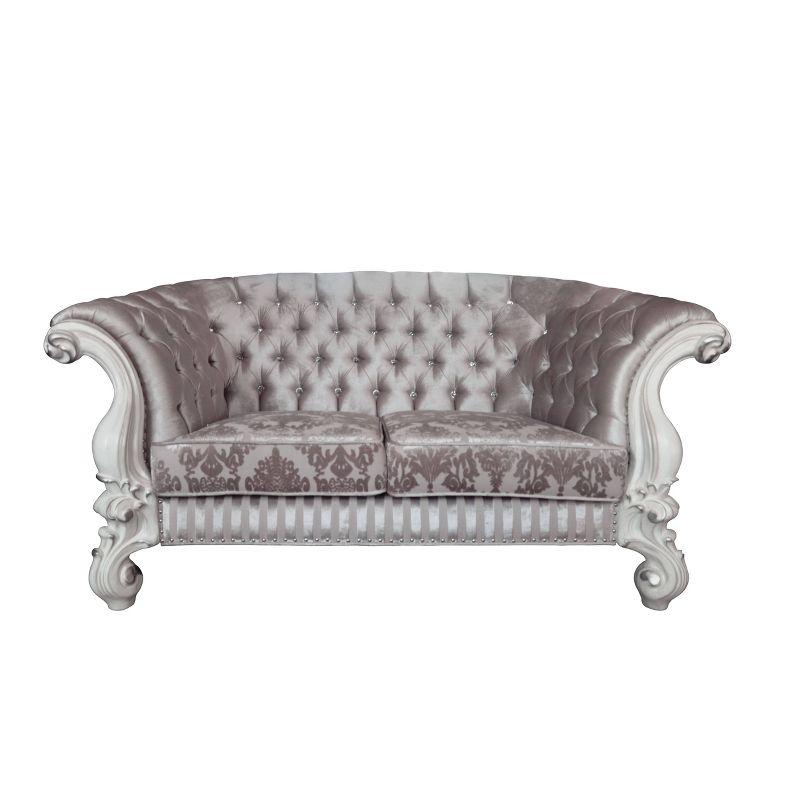 76" Versailles Sofa Ivory Fabric & Bone White Finish - Acme Furniture: Crescent, Nailhead Trim, Leather