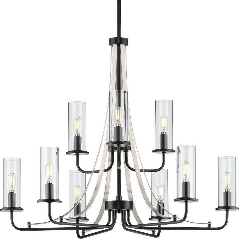 Riley Black and Brushed Nickel 9-Light Chandelier with Clear Glass Shades