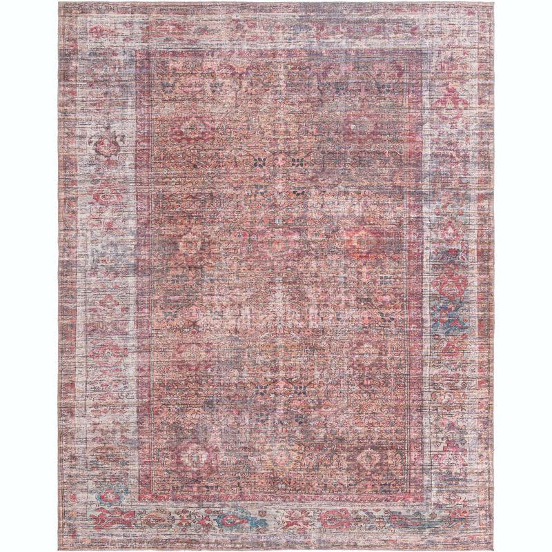 Rust Red and Brown Synthetic Easy Care Rectangular Rug