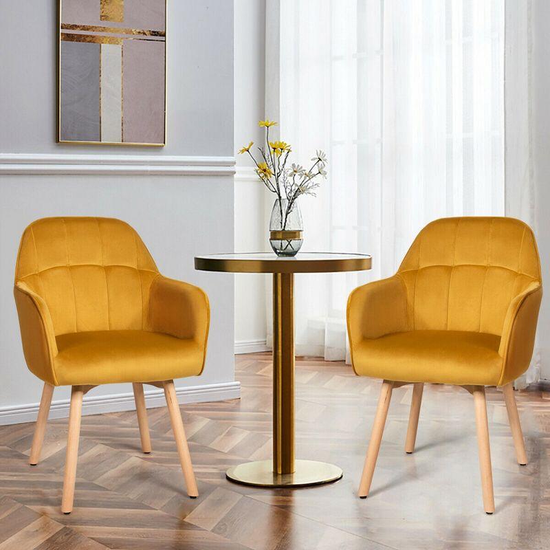 Yellow Velvet Metal Mid-Back Accent Chair