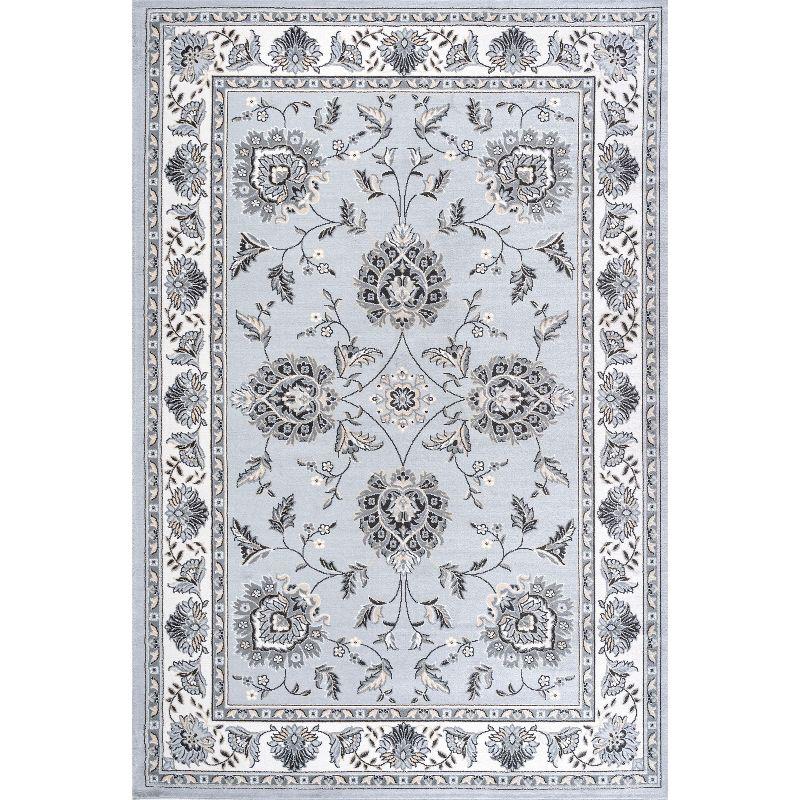 Elegant Light Gray & Cream Persian-Inspired 5' x 8' Synthetic Area Rug