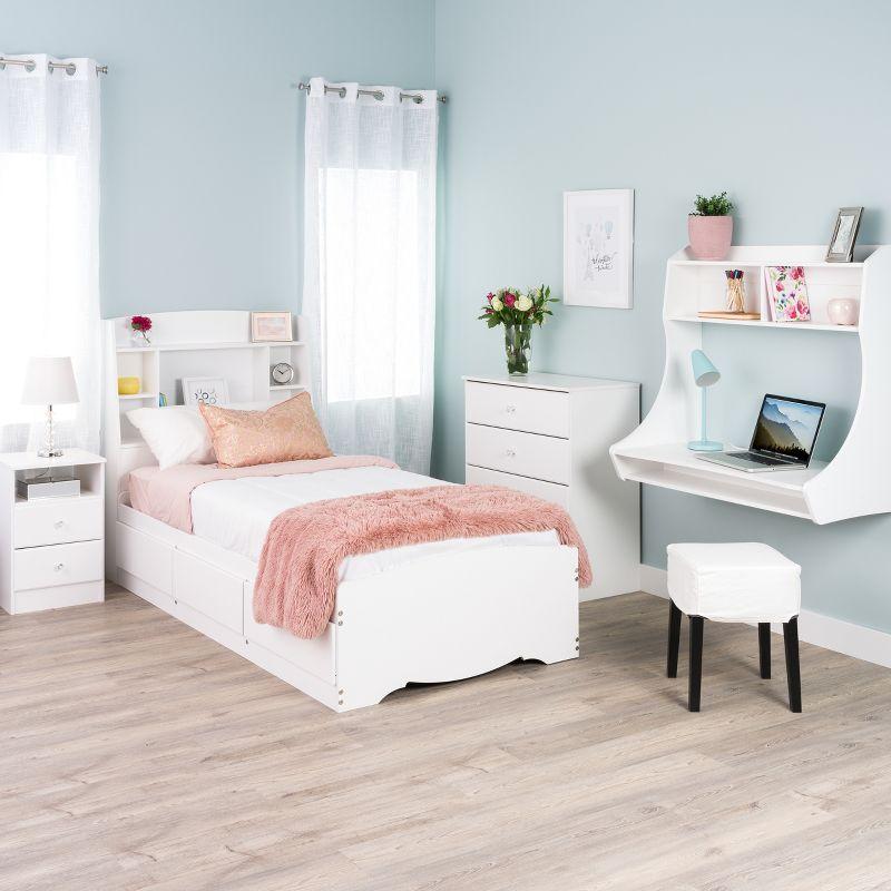 Astrid 2 Drawer Nightstand with Crystal Knobs White - Prepac: Modern Style, Open Shelf Storage
