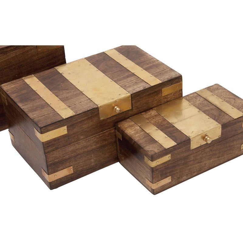 Olivia & May Set of 3 Traditional Brass Inlaid Wooden Boxes: Mango Wood Craftsmanship, Rectangular with Spot Clean Care