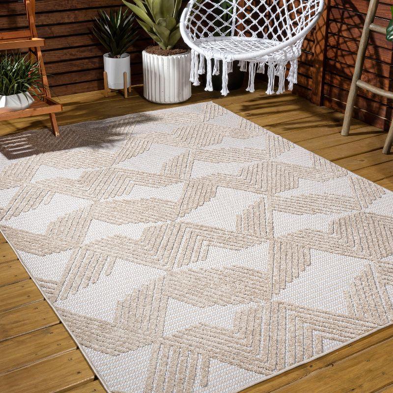 8'x10' Jazz High-Low Pile Art Deco Geometric Indoor/Outdoor Area Rug, Beige - JONATHAN Y