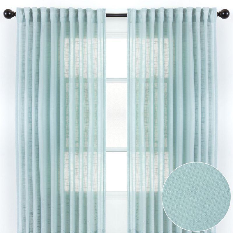 Chanasya 2pk Textured Crosshatch Semi Sheer Window Curtain Panels - Set of 2 - 52 x 63 Inches Long - Light Blue