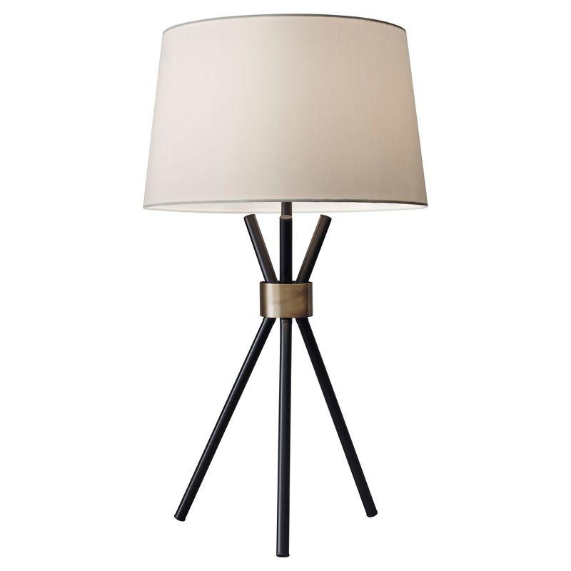 Black Tripod Table Lamp with Brass Accent and Linen Shade